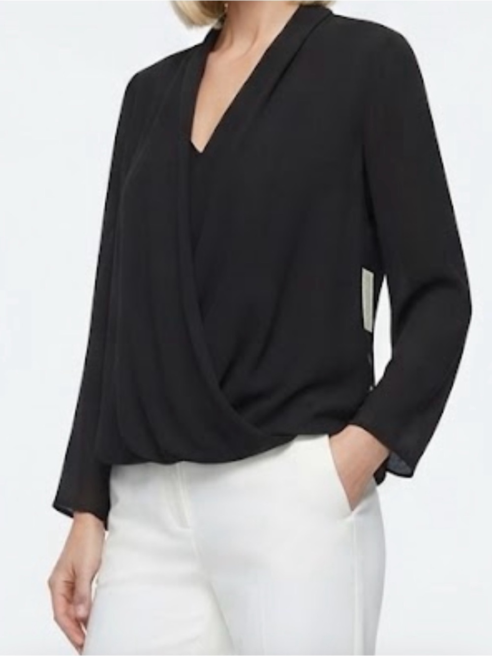 Charter Club Black Draped Wrap V-Neck Blouse